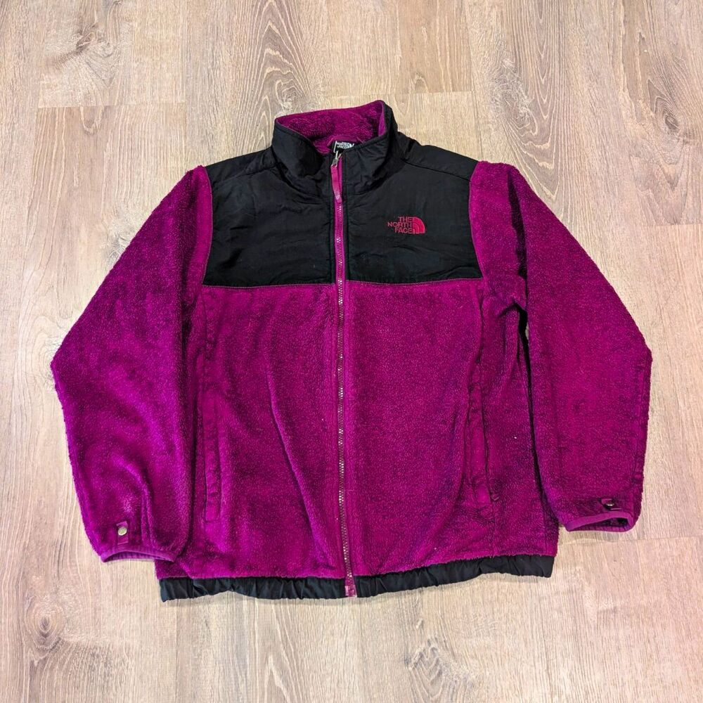 The North Face Girls Size 18 Purple/Black Full Zip Fleece Jacket Logo